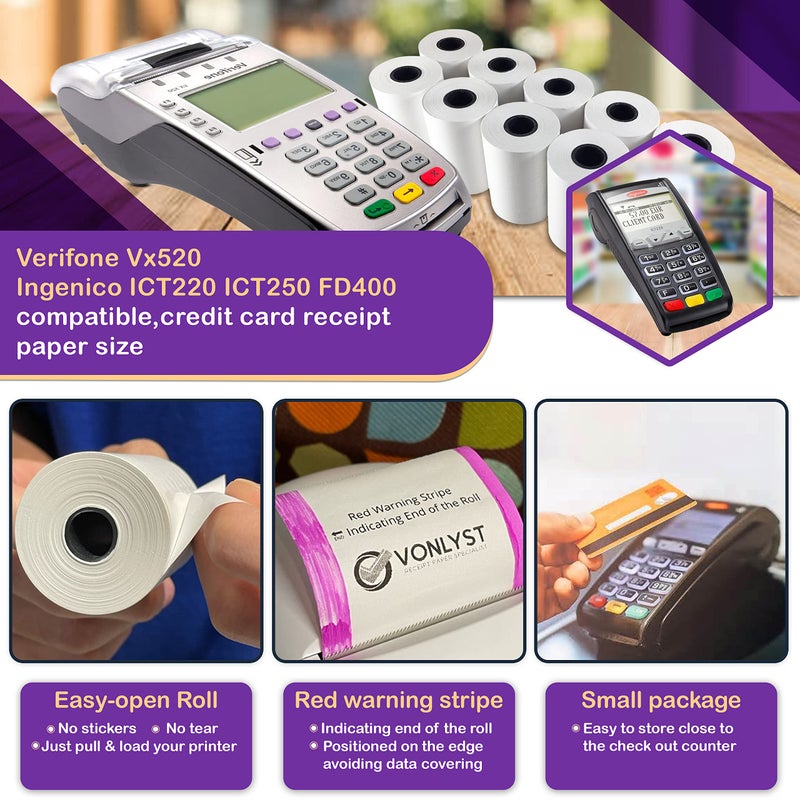 Vonlyst Thermal Paper Roll 2 1/4 x 55 for Verifone Vx520 Ingenico ICT220 ICT250 FD400 (30 rolls) - Image 2